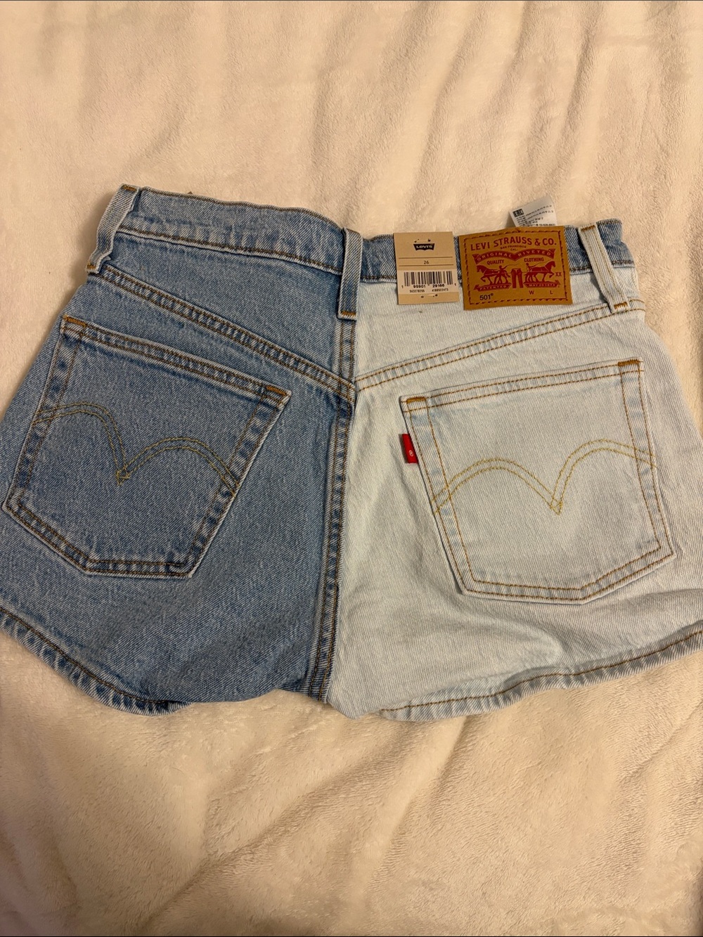 Levi's Two-Tone 501 Denim Shorts - Light Blue & Medium Blue - Picture 2 of 2